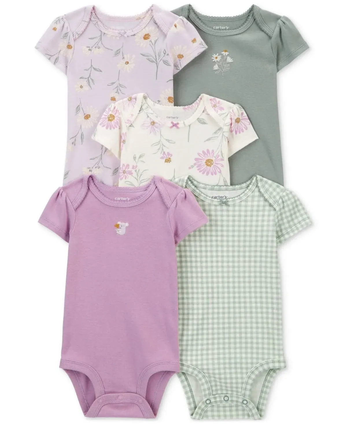 Carter's Baby Girls 5-Pack Floral Short-Sleeve Bodysuits 3M Purple/Green