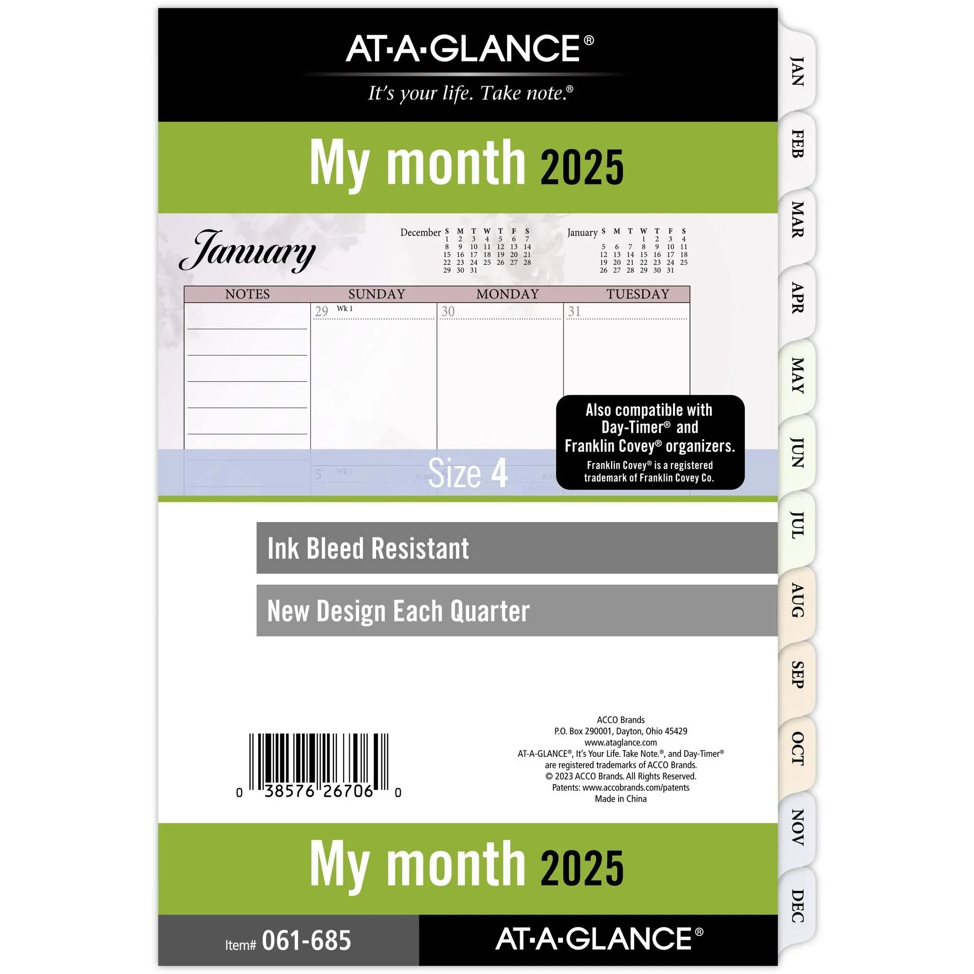 2025 At-a-glance Monthly Planner Refill, Desk size, January to December