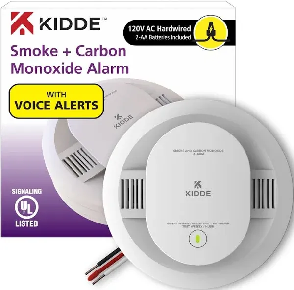 Kidde 21032082 Hardwired Interconnectable Smoke and Carbon Monoxide Detector with AA Battery Backup and Voice Alerts