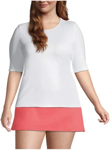 Lands' End Women's Plus Size Crew Neck Rash Guard UPF 50 Sun Protection Swim Tee