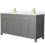 Wyndham Collection Beckett 66 inch Double Bathroom Vanity in Dark Gray, Carrara Cultured Marble Countertop / Brushed Gold