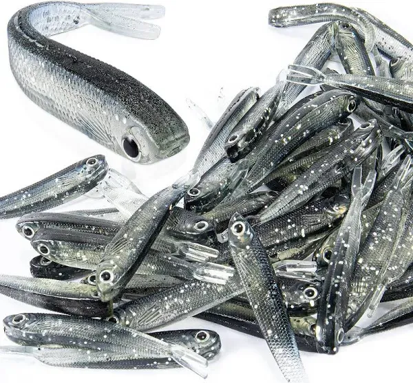 50 PCS Plastic Soft Fishing Lure, Lifelike Forked Tail Minnow, Fishing Baits 