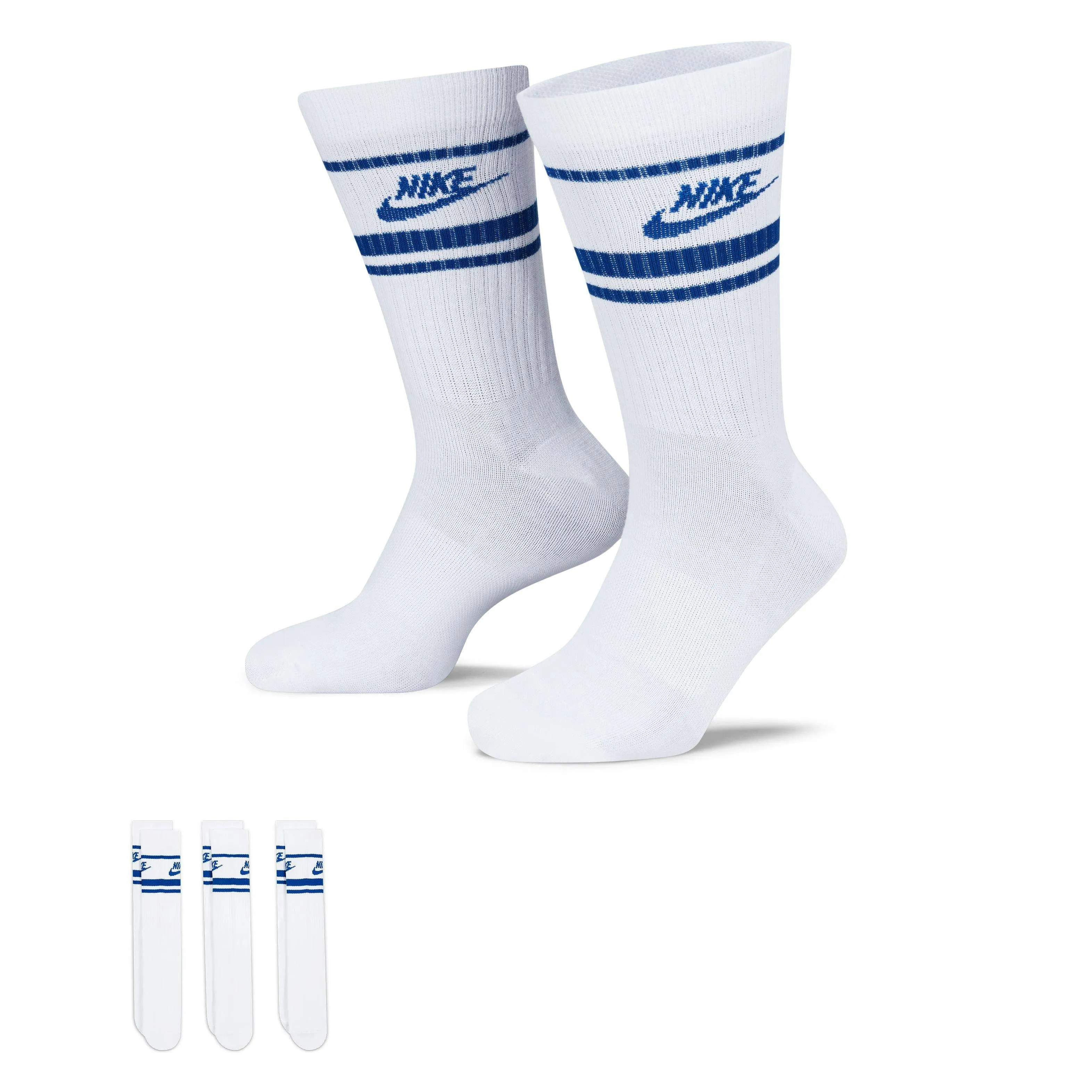 Nike Everyday Essential Crew Socks ( 3 Pairs) - White/Blue