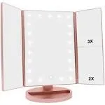 WEILY Lighted Makeup Mirror, Tri-Fold Vanity Mirror with 1x/2x/3x Magnification Mirrors, 21 Natural LED Nights and Touch Screen