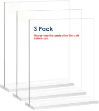 Acrylic Sign Holder 5 5x8 5 inch 3 Pack Vertical T Shape Double Sided Desktop