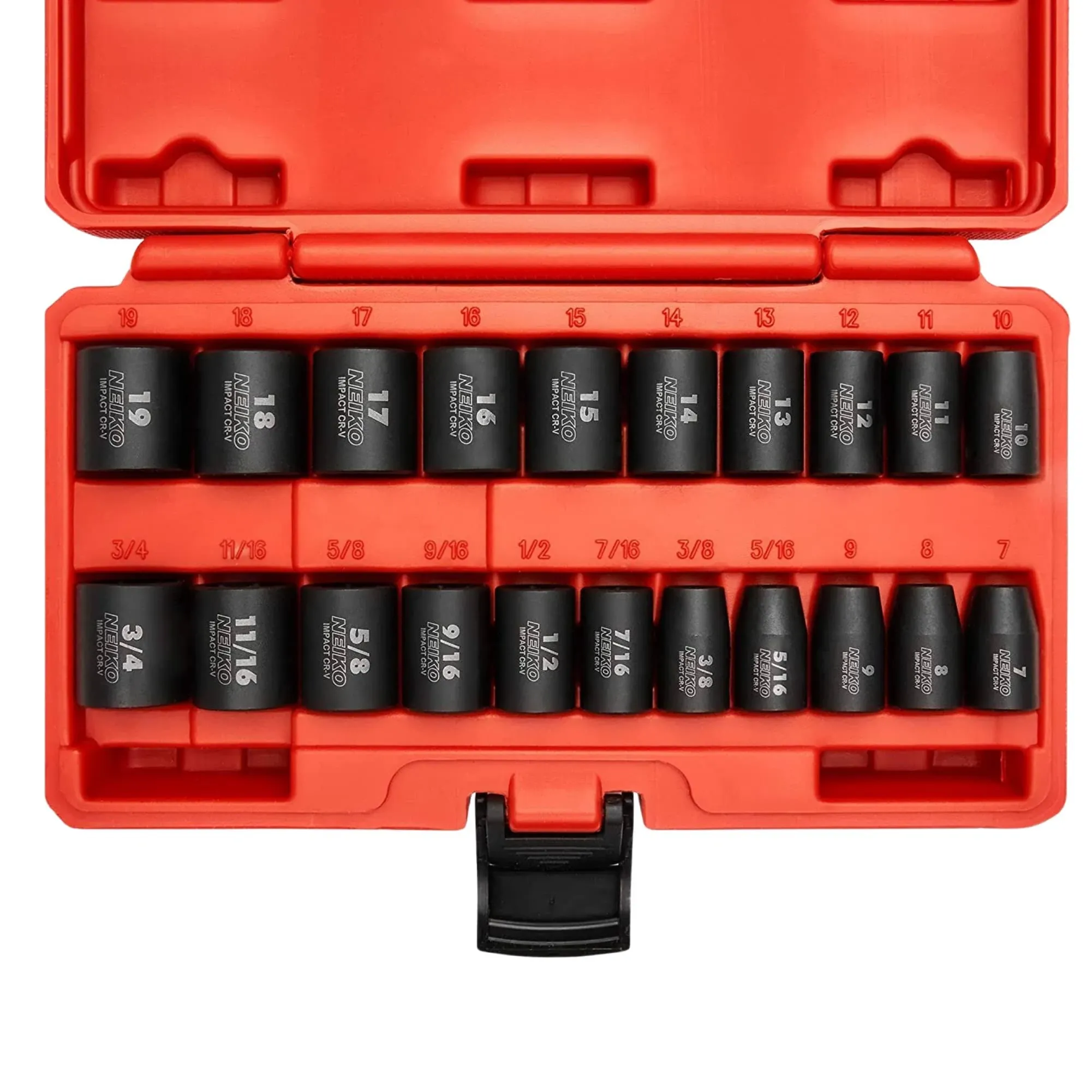 02432A 3/8” Drive SAE and Metric Impact Socket Set 21 Shallow Pieces Cr-V Steel