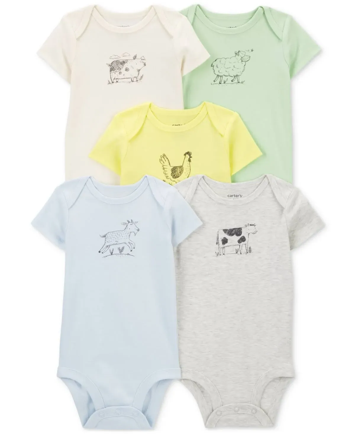 Carter's Baby Boys 5-Pack Farm Animals Bodysuits Pre Multi