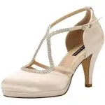 ERIJUNOR Women Comfort Low Heel Closed-Toe Ankle Strap Platform Satin Bridal Wedding Shoes