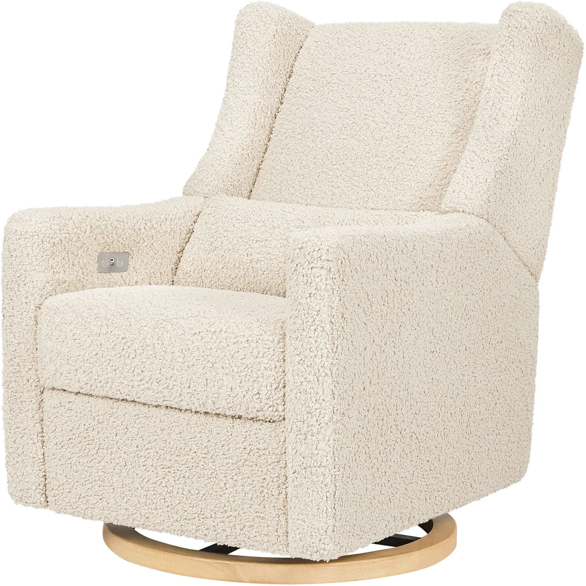 Babyletto Kiwi Electronic Recliner and Swivel Glider - Almond Teddy Loop with Light Wood Base