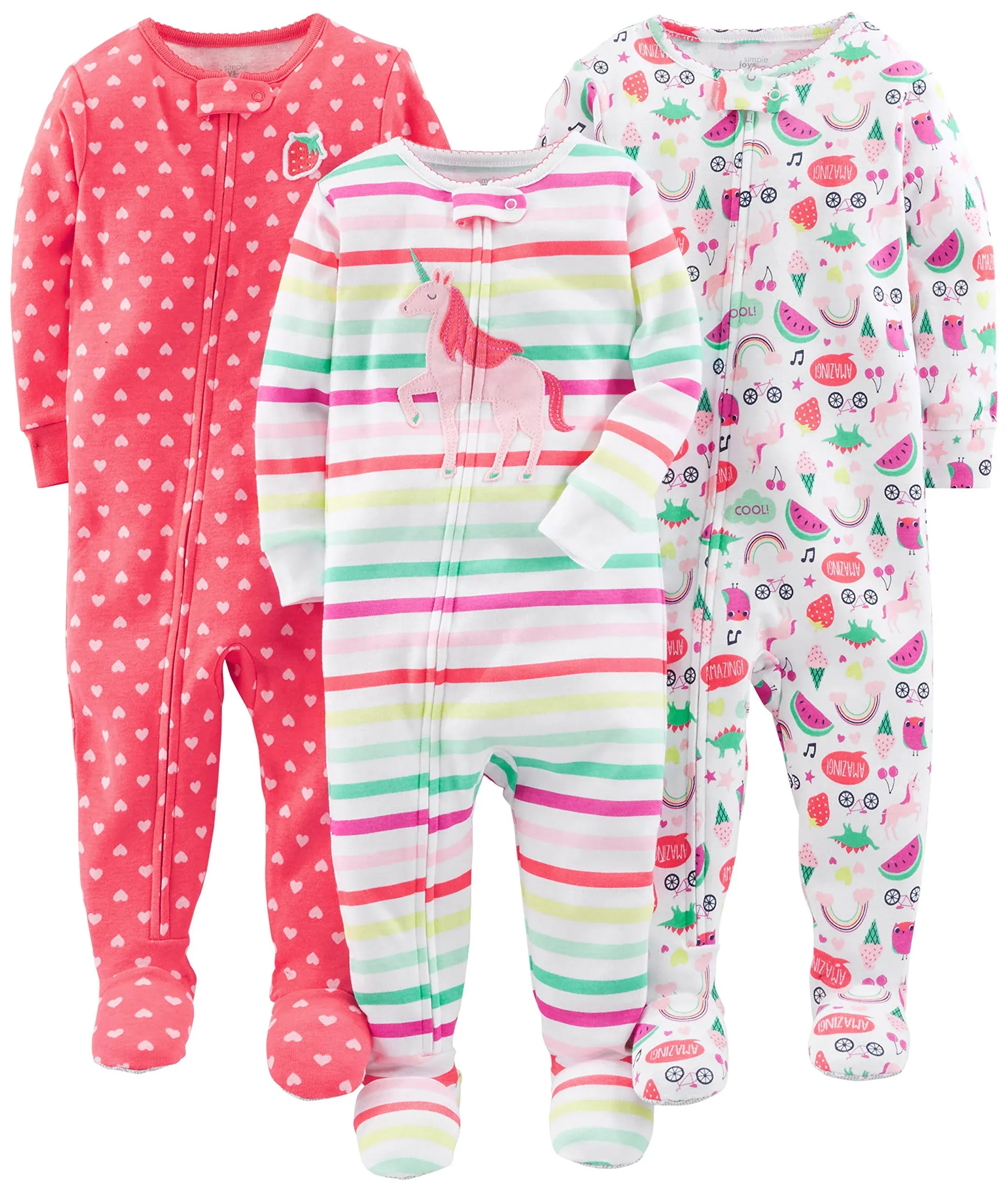 Simple Joys by Carter's Girls' 3-Pack Snug Fit Footed Cotton Pajamas