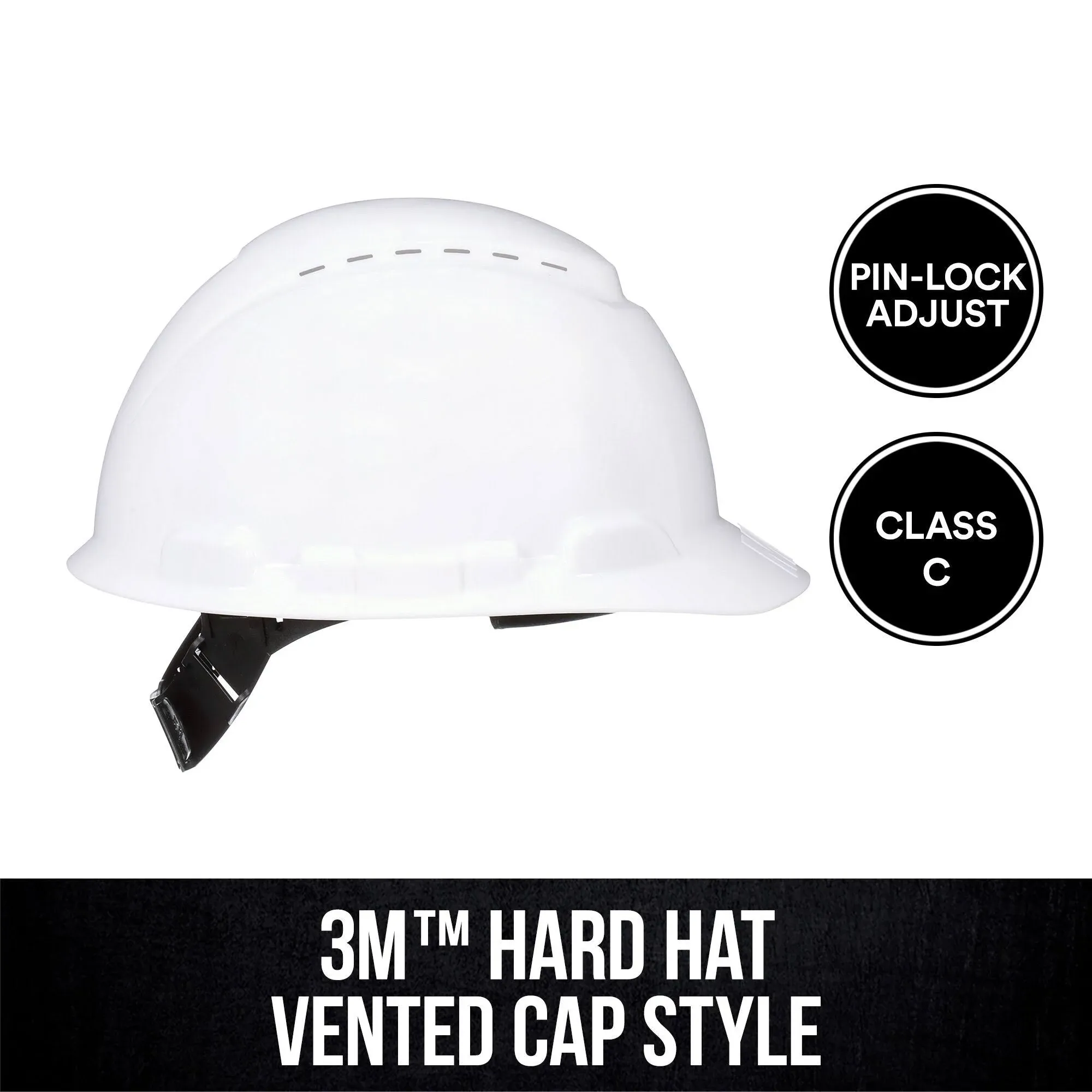 3M White Vented Cap Brim Hard Hat with Pin-Lock Adjustment 70007082871