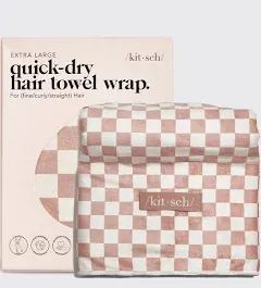 Kitsch - Extra Large Quick-Dry Hair Towel Wrap (TERRACOTTA Checker)