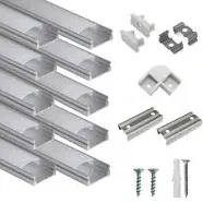 hunhun 10-Pack 6.6ft/ 2meter U Shape Led Aluminum Channel System with Milky Cover, End Caps and Mounting Clips