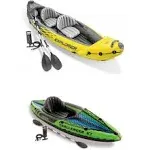 Intex 2-Person Inflatable Kayak with Oars, Pump & 1-Person Inflatable Kayak, Green