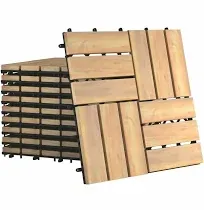 Costway 12'' x 12'' Acacia Wood Deck Tiles Interlocking Patio Pavers Check Pattern