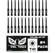 T15 Torx Bits (24 Pack - 2 Inch Impact Grade) 6 Point Torx Star Bit with Hex Shank - Hardened CRM Steel Alloy - Case Included