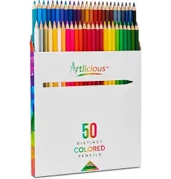 Artlicious - 50 Premium Distinct Colored Pencils for Adult Coloring Books