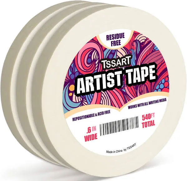 TSSART White Art Tape Medium Tack - Masking Artists Tape for Drafting Art Watercolor Painting Canvas Framing - Acid Free 1inch Wide 180ft Long