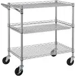 WDT Heavy Duty 3 Tier Utility Cart,990Lbs Capacity Wire Rolling Cart with Wheels, Commercial Grade Service Cart with Shelving Liners and Handle Bar