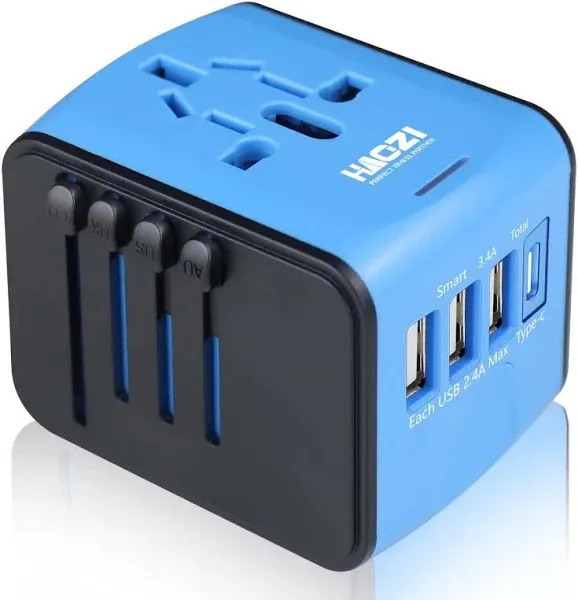 Adapter,  Universal Adapter - 3 USB + 1 Type C in One Charger with UK/US/AUS/EU 