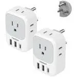 TESSAN Type D Travel Adapter with 4 Outlets 3 USB Charger (1 USB C Port), India Plug Adapter 2 Pack