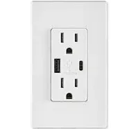 Leviton T5633-W 15-Amp Type A &amp; Type-C USB Charger/Tamper Resistant Outlet, Not 