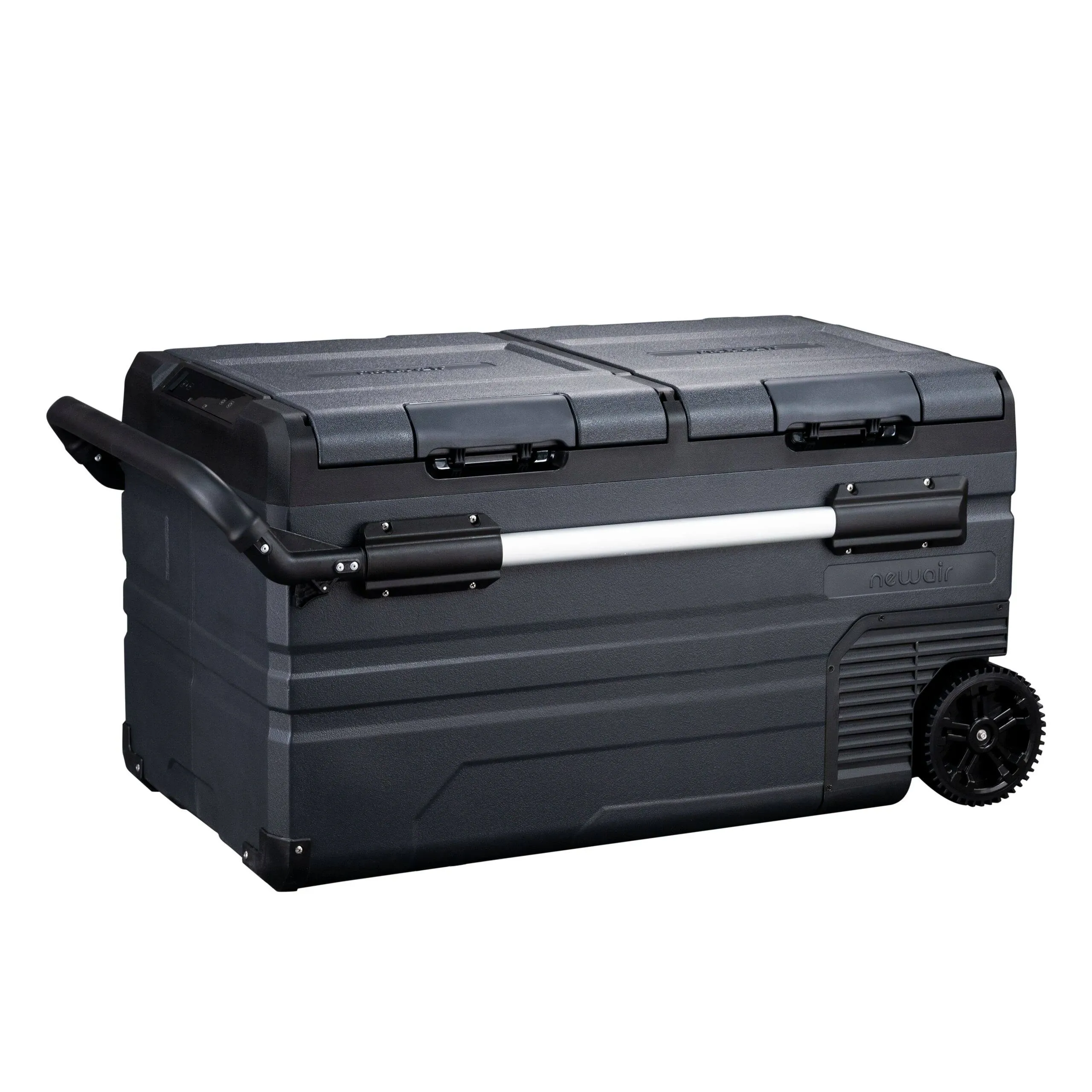 12V/24V DC Portable 80 Qt. Electric Car Camping Cooler with 3 Battery Protection Modes, Dual Zone Fridge and Freezer, Reversible Doors and LG Compressor