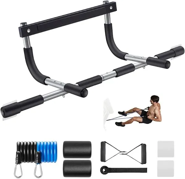  Pull Up Bar for Doorway | Thickened Steel Max Limit 440 lbs Upper Body black