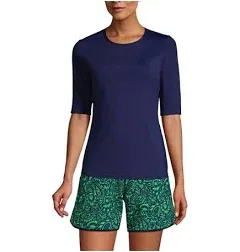 Petite Lands' End Women's UPF 50 Elbow-Sleeve Rash Guard Swim Tee