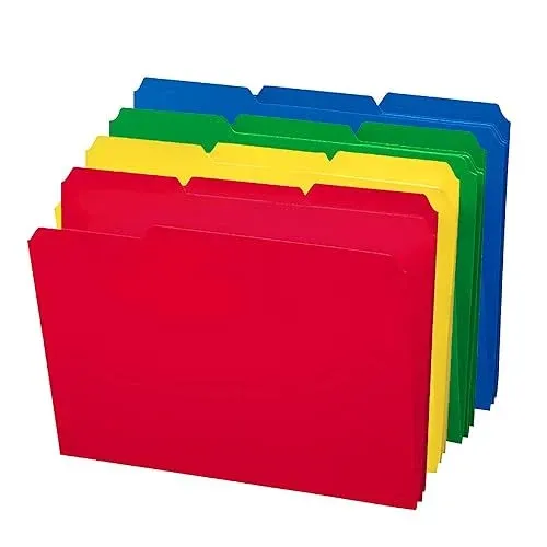 Smead Poly File Folder, 1/3-Cut- Tab Letter Size, Assorted Colors, 24/Box (10500)