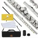 Glory Closed Hole C Flute With Case, Tuning Rod and Cloth,Joint Grease Nickel