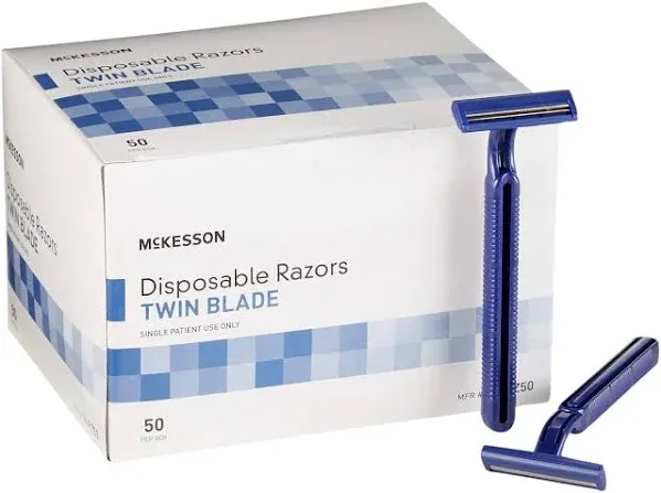 McKesson Twin-Blade Disposable Razor, Blue - Box/50