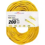 12/3 200ft SJTW 15 Amp 125 Volt 1875 Watt Lighted End Heavy Duty Indoor Outdoor Extension Cord (200 Feet)