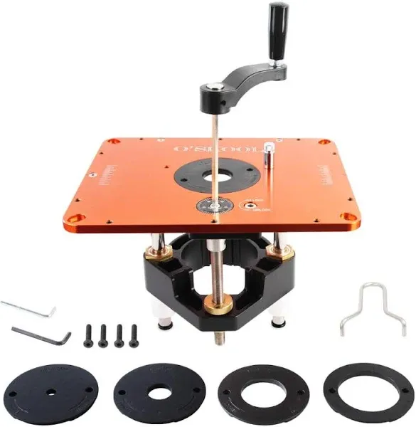 O'SKOOL Motorized Router Lift Systems for 3-1/2" Diameter Motors, 9-1/4'' x 11-3/4'' Plate 5-Piece Insert Ring Kit