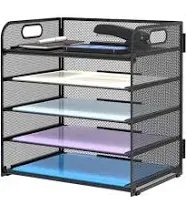 INLIMA Paper Organizer for Desk, 5-Tier Desk Organizer Tray, Paper Organizer Storage Office Document Storage Rack, Paper Tray Organizer for Home Office School, Black