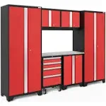 NewAge Products Bold 3.0 Series 7-Piece Garage Cabinet Set, Red / Stainless Steel