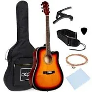 Best Choice Products Beginner Acoustic Electric Guitar Starter Set 41in w/All Wood Cutaway Design, Case, Strap, Picks - Black