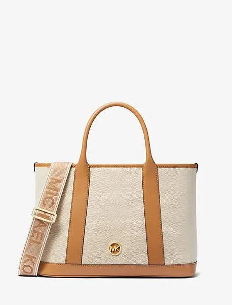 Medium Luisa Logo Plaque Tote Bag In Beige