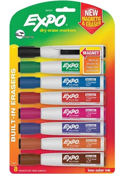 Brand New Expo Dry Erase Markers - 8 In One Pack Chisel Tip With Mahnetic Eraser