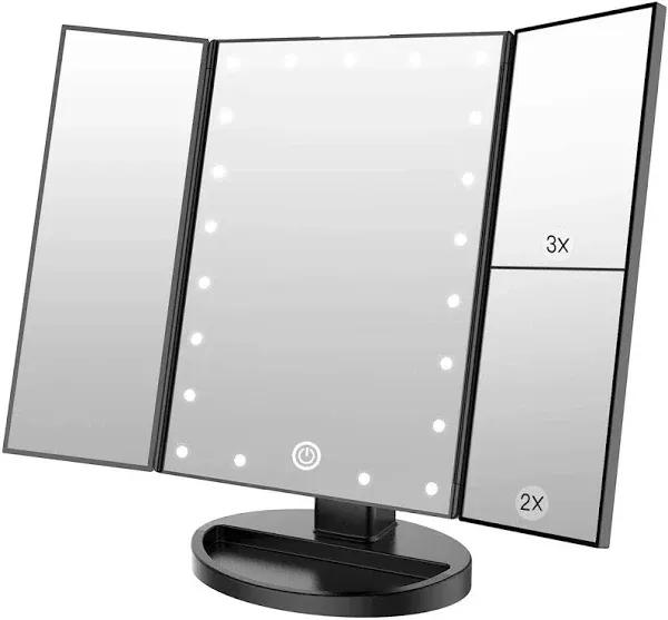 WEILY Makeup Mirror with 21 LED Lights,Two Power Supply Modes, Adjustable Touch Screen and 1x/2x/3x Magnification Tri-Fold Vanity Mirror