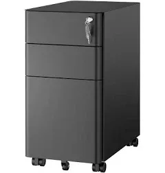 Mobile File Pedestal, File Cabinet with 3 Drawers,Slim Design Under Desk Storage