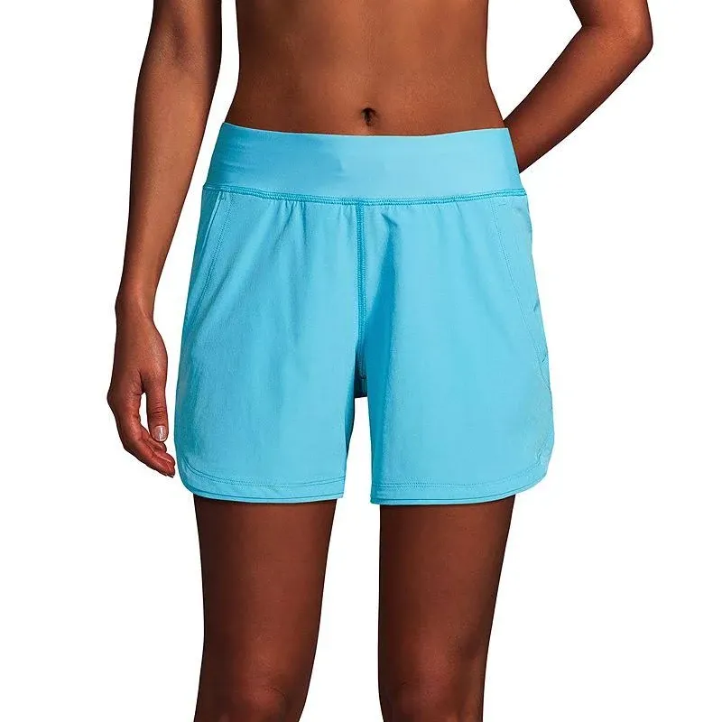 Lands' End Women's Curvy Fit 5" Quick Dry Swim Shorts with Panty - 10 - Turquoise