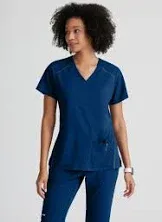 Barco Womens 3 Pocket Cross Over V Neck Scrub Top Slate Purple Small