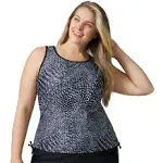 Free Country Plus Size Full Side Shirring Tankini Top - Black Sea Skin