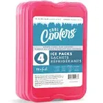 Cool Coolers by Fit & Fresh 4 Pack XL Slim Ice Packs, Quick Freeze Space Saving Reusable Ice Packs for Lunch Boxes or Coolers, Pink