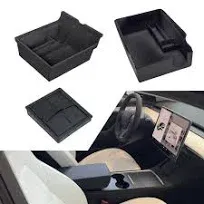 3PCS Center Console Organizer Tray Flocked Designed For Tesla Model Y Accessories 2024 2021-2023,Tesla Model 3 2021-2023 Accessories Armrest Hidden Drawer Storage Box[Not Compatible with Model 3 2024]