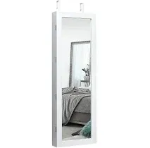 Costway Wall Mount Mirrored Jewelry Cabinet Organizer with LED Lights