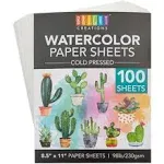 Cold Press Watercolor Paper, 100 Sheets for Artists, Beginners (8.5x11 in)