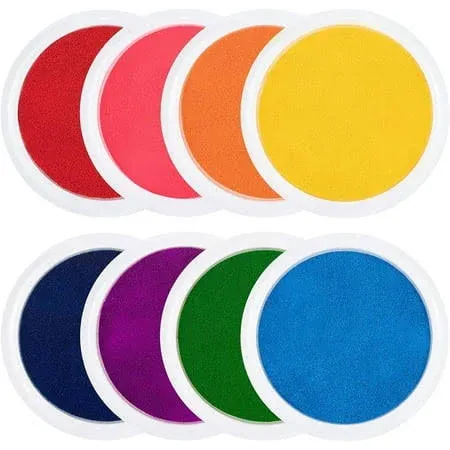 7 inch Large Round Craft Ink Pads- 8 Colors Rainbow DIY Fingerprint Ink Pad Stamps Partner Washable Color Painting Card Making Stamp Pad for Kids