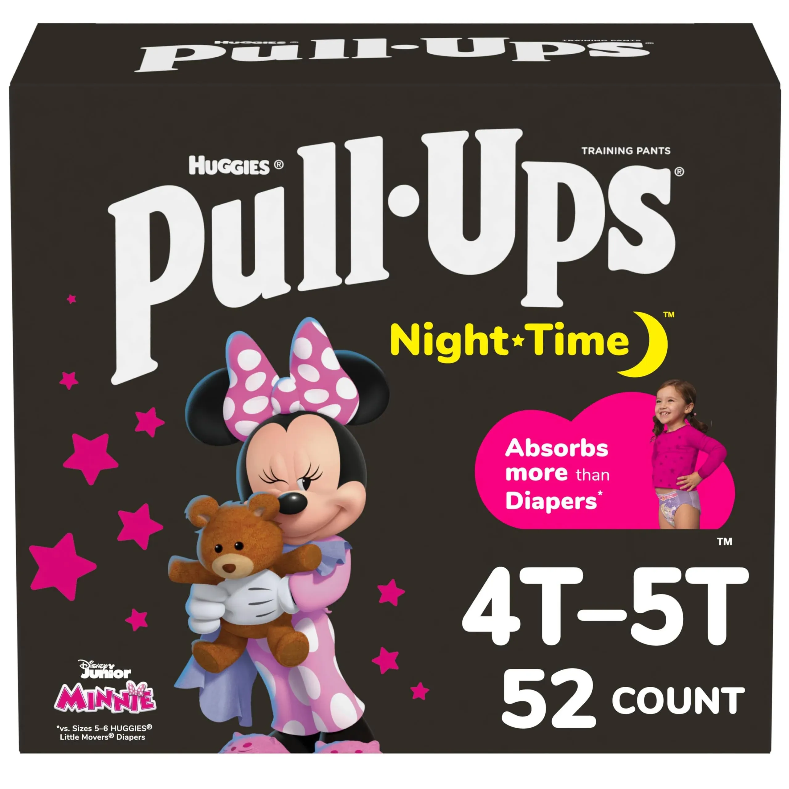 Pull-Ups Girls' Night-Time Potty Training Pants, Size 4T-5T Overnight Training Underwear (38-50 lbs), 52 Ct